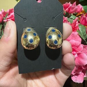 VINTAGE GOLD WITH BLUE CIRLE ENAMEL EARRINGS JS